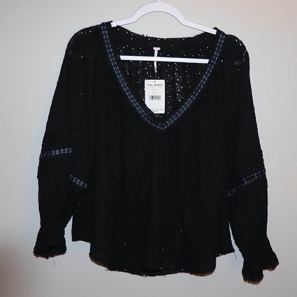 NWT Free People Darcy Eyelet Blouse Black size S